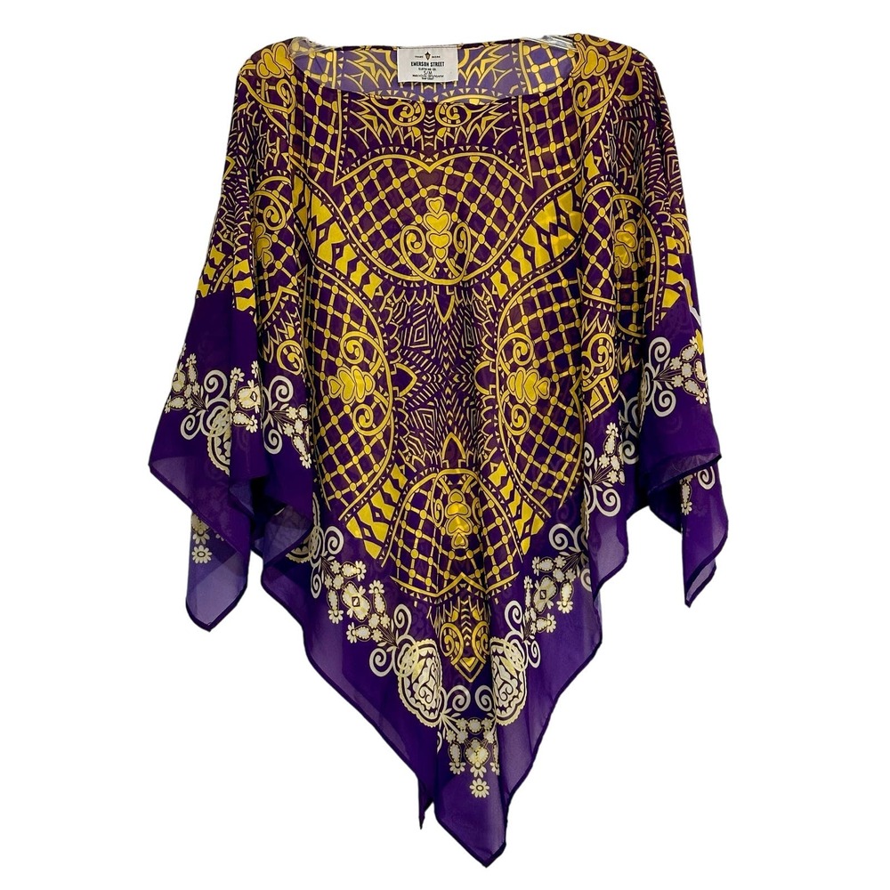 Shaw scarf poncho purple yellow LSU themed Tiger's eye Emerson Street Size S/M